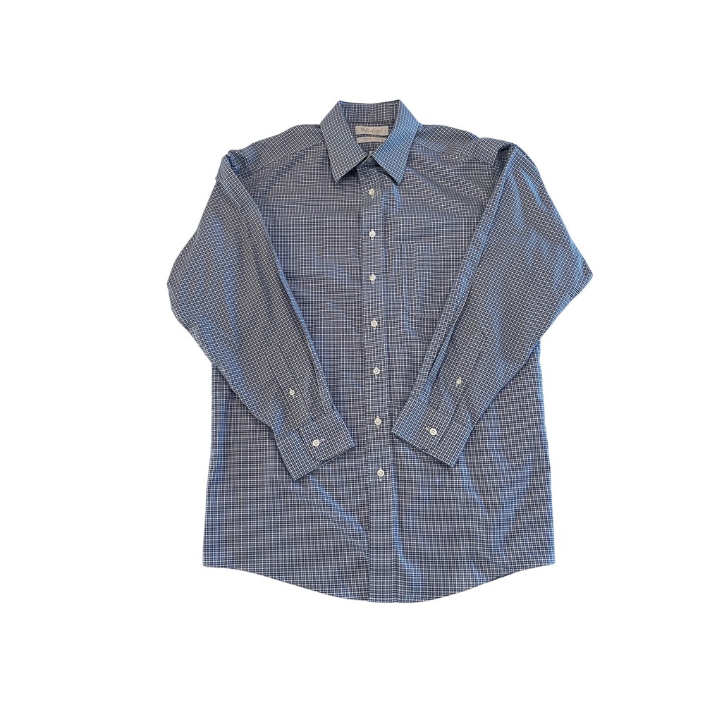 Roundtree & Yorke Gold Label Dress Shirt Mens 16 33 Blue White Check Non-Iron